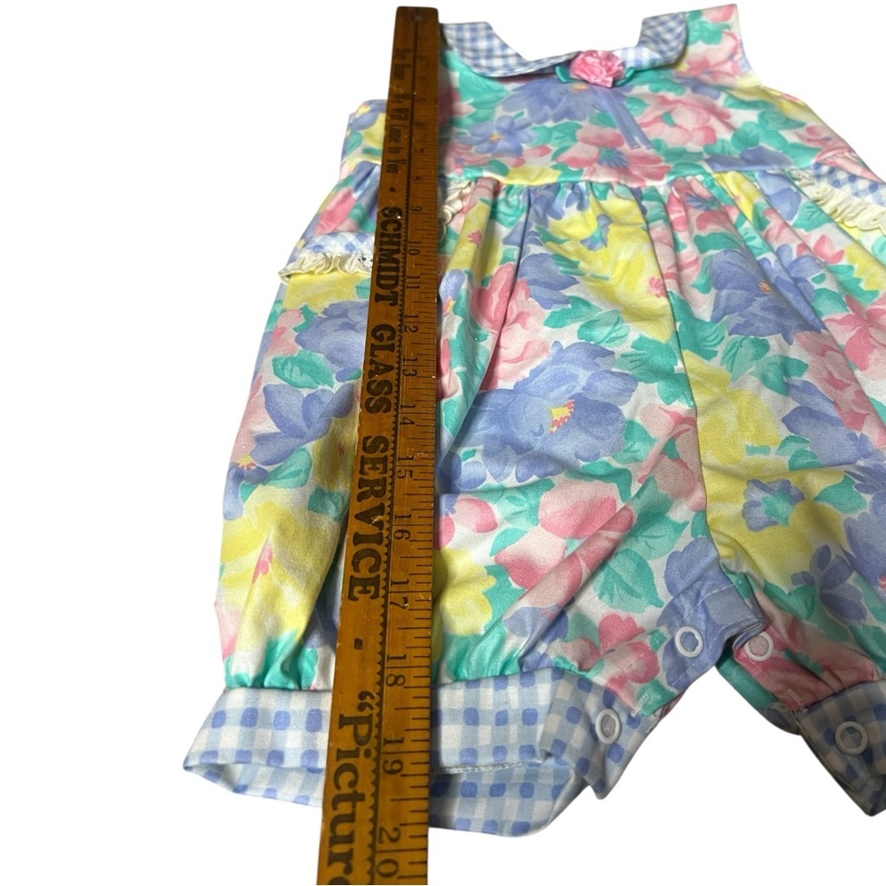 Vintage Buster Brown Baby Romper 24M Floral Gingham USA Made Cottagecore Spring - Picture 5 of 7